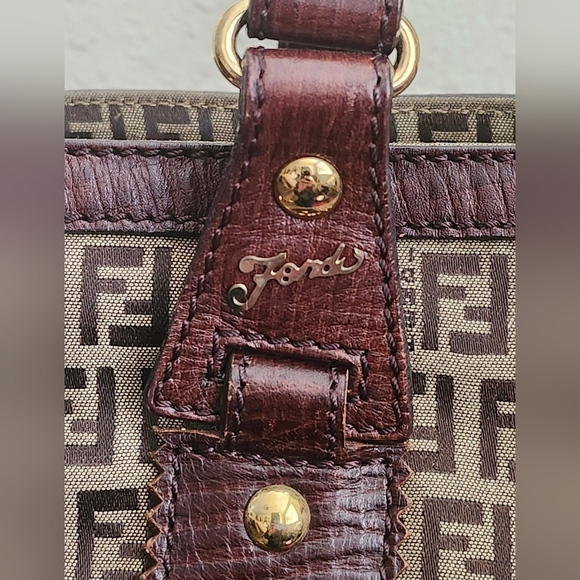 Fendi Brown Zucchino Canvas and Leather Tote - Picture 2 of 14